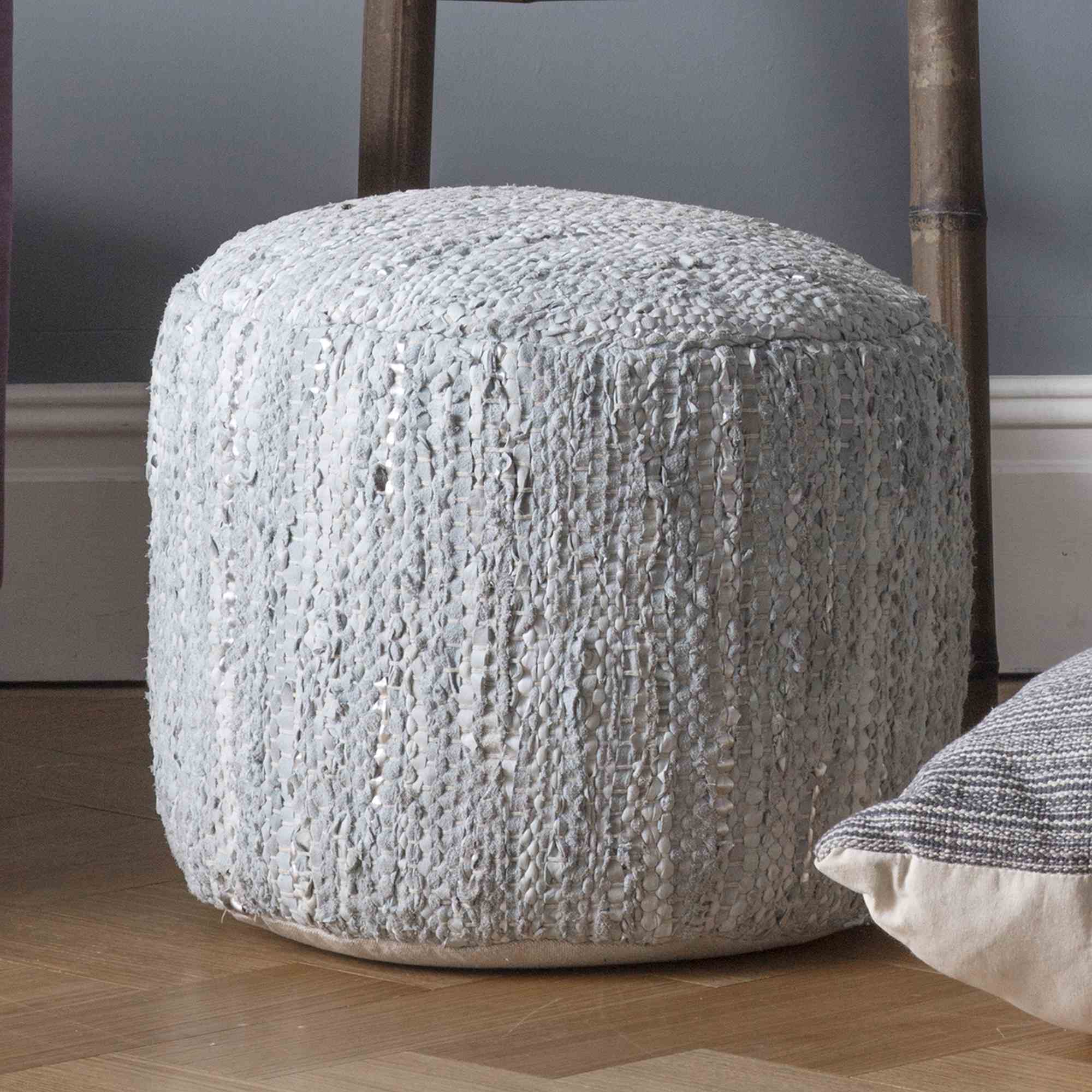 Moselle Pouffe Footstool In Grey By Luxe Tapi